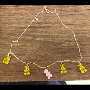 Pink lemonade gummy bear necklace.